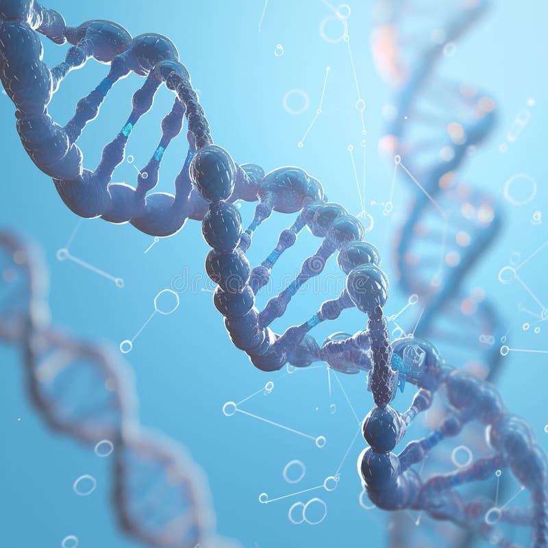 Innovative healthcare image 3D rendered molecule and chromosome on blue background royalty free illustration