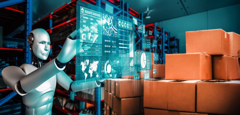 Innovative industry robot working in warehouse for human labor replacement royalty free stock photos