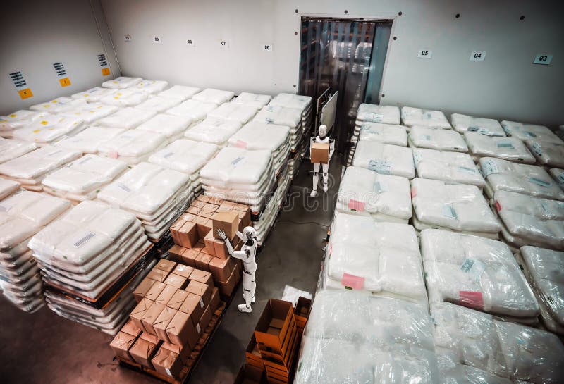 Innovative industry robot working in warehouse for human labor replacement stock photography