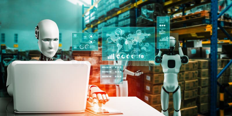 Innovative industry robot working in warehouse for human labor replacement royalty free stock photos