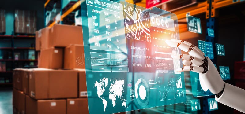 Innovative industry robot working in warehouse for human labor replacement royalty free stock photos