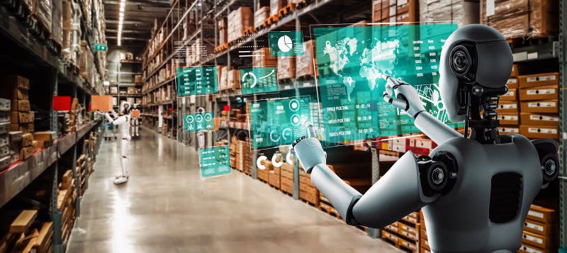 Innovative industry robot working in warehouse for human labor replacement stock photo