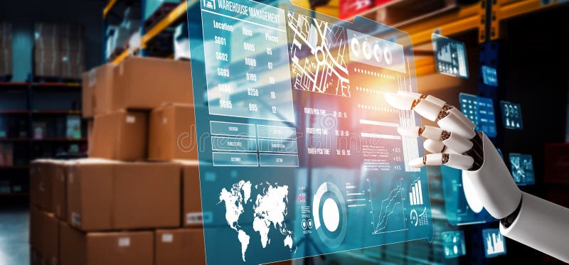 Innovative industry robot working in warehouse for human labor replacement stock image