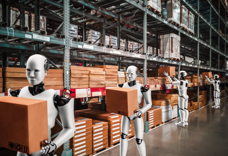 Innovative industry robot working in warehouse for human labor replacement stock photos