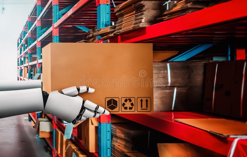 Innovative industry robot working in warehouse for human labor replacement stock photos