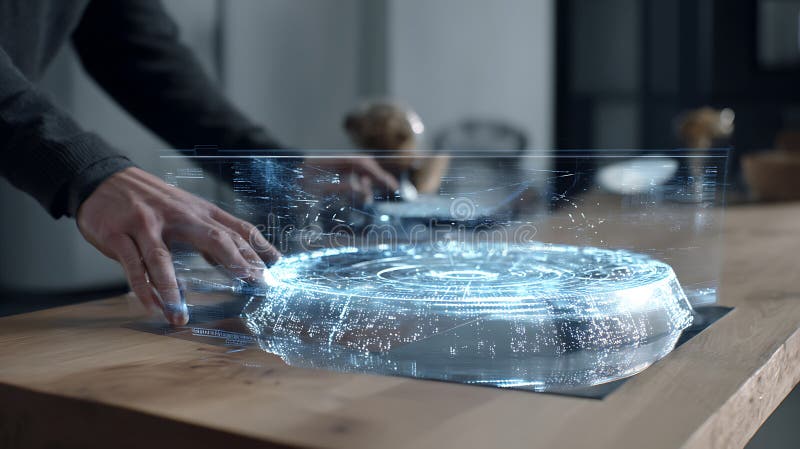 Innovative kitchen appliance technology augmented reality interface modern cooking experience futuristic design royalty free illustration