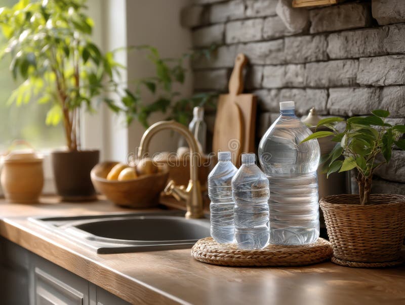 Innovative Kitchen Design Featuring a Smart Water Reuse System Next to the Sink royalty free illustration