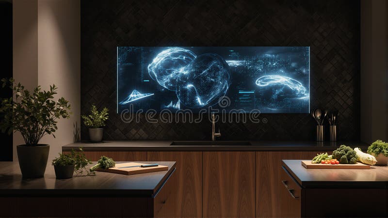 Innovative Kitchen Display: Futuristic Interface Meets Modern Cuisine stock illustration
