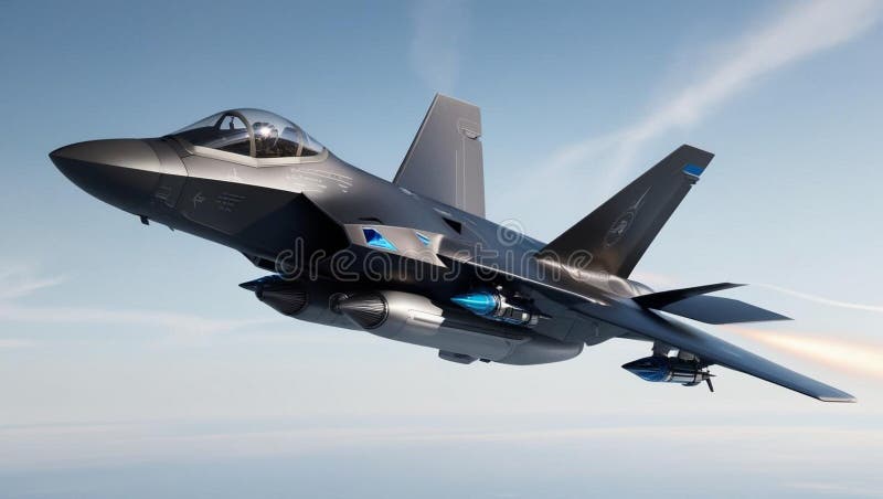 High-tech military aircraft with artificial intelligence stock illustration