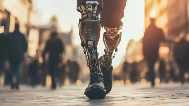 Innovative prosthetic limbs controlled by brain signals and AI integration stock illustration