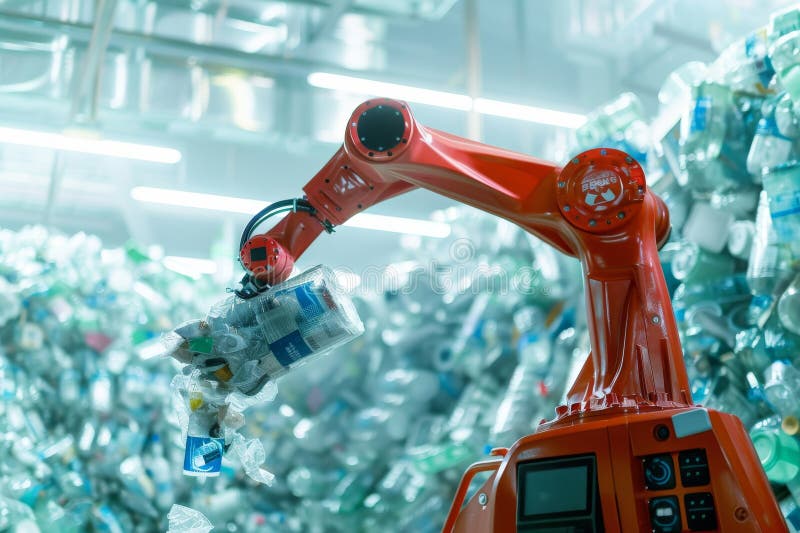 Innovative Robotic Arm Sorting Plastic Bottles at a Recycling Facility for Sustainability royalty free illustration