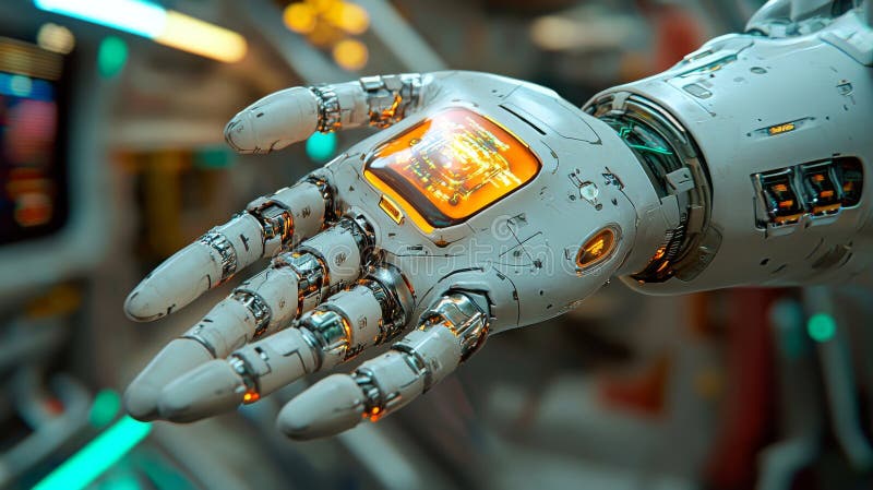 Innovative robotic hand design featuring advanced technology and AI features stock images