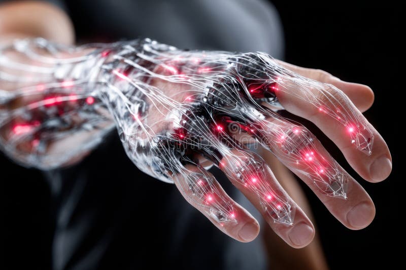 Innovative robotic hand showcasing advanced technology and design for human integration stock images