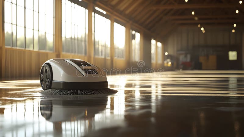 Innovative robotic vacuum cleaning industrial warehouse stock photography