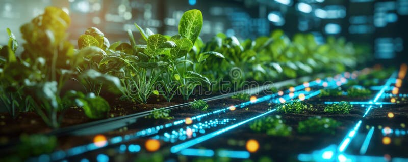 Innovative smart farming technology in a greenhouse. royalty free stock photo