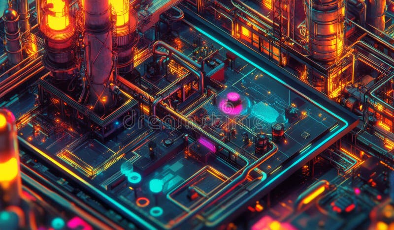 Innovative smart industry website interface background design presented in isometric contemporary style includes stock photos