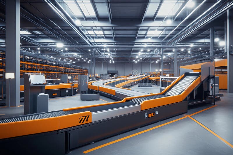 Innovative Sorting System Enhances Efficiency in Modern Logistics Warehouse. Generative AI vector illustration