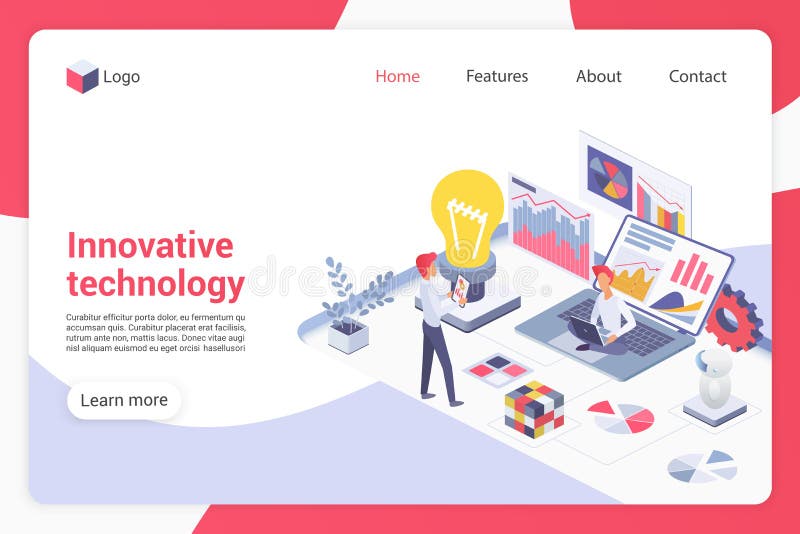 Innovative technology isometric landing page vector template stock illustration