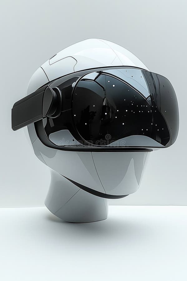 Innovative virtual reality headset design displayed on a stylized mannequin royalty free illustration