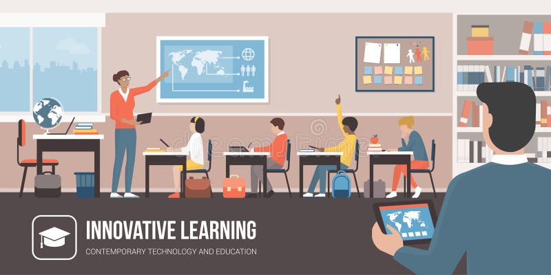 Innovtive-Technologie im Klassenzimmer vektor abbildung Innovtive-Technologie im Klassenzimmer vektor abbildung