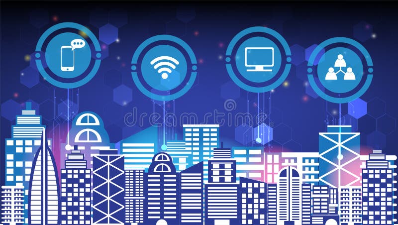 Inovație tehnologică abstractă Rețea inteligentă de comunicații urbane și wireless stock illustration