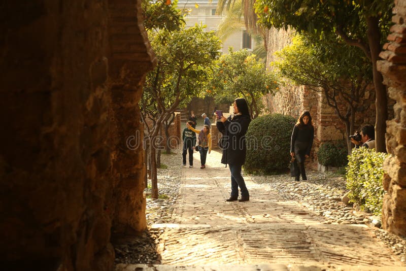 Inre Alcazaba fästning arkivfoton Inre Alcazaba fästning arkivfoton
