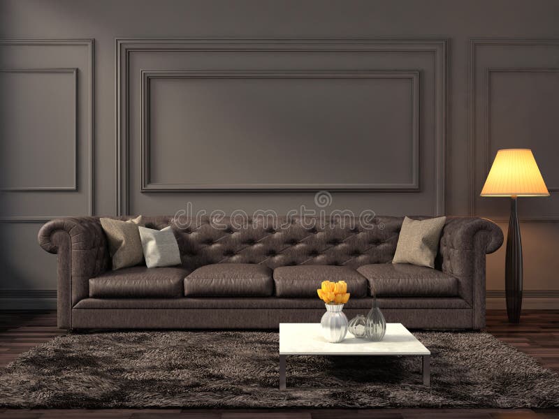 Inre med den bruna soffan illustration 3d vektor illustrationer
