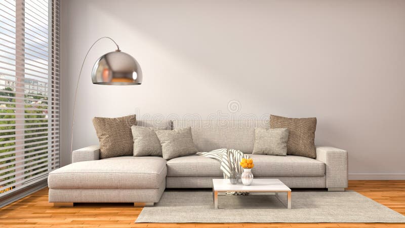Inre med den bruna soffan illustration 3d royaltyfri illustrationer