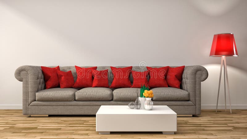 Inre med den bruna soffan illustration 3d royaltyfri illustrationer