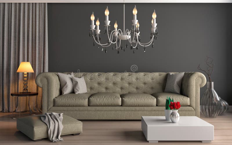 Inre med den bruna soffan illustration 3d vektor illustrationer