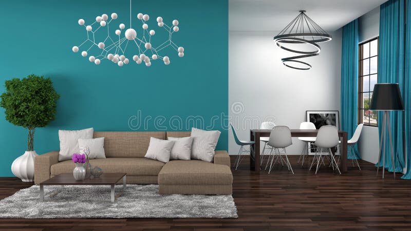 Inre med den bruna soffan illustration 3d vektor illustrationer
