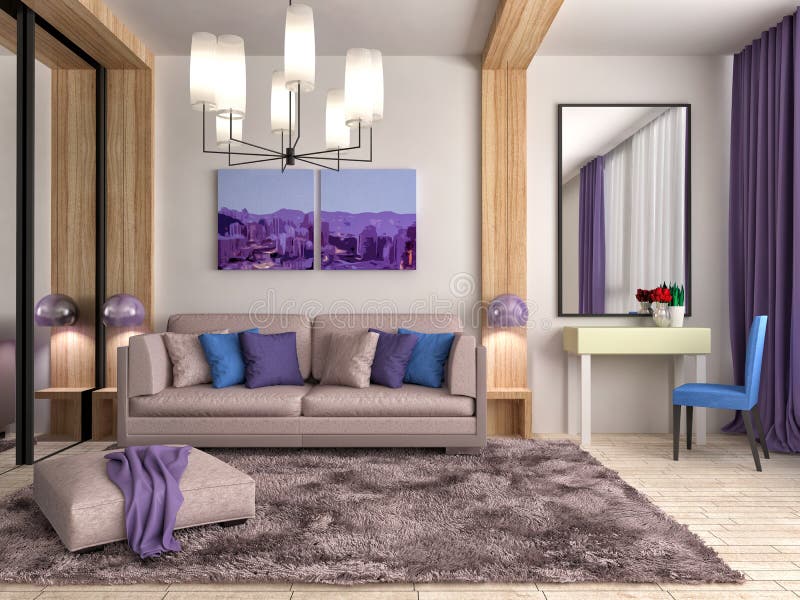 Inre med den bruna soffan illustration 3d royaltyfri illustrationer