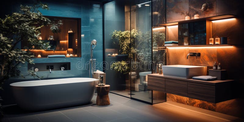 Inredningsdesign för elegant badrumsluxury badtub romantisk atmosfär royaltyfri illustrationer