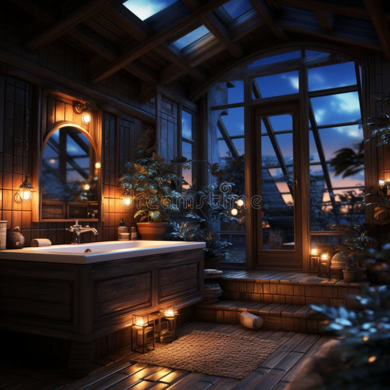 Inredningsdesign för elegant badrumsluxury badtub romantisk atmosfär vektor illustrationer