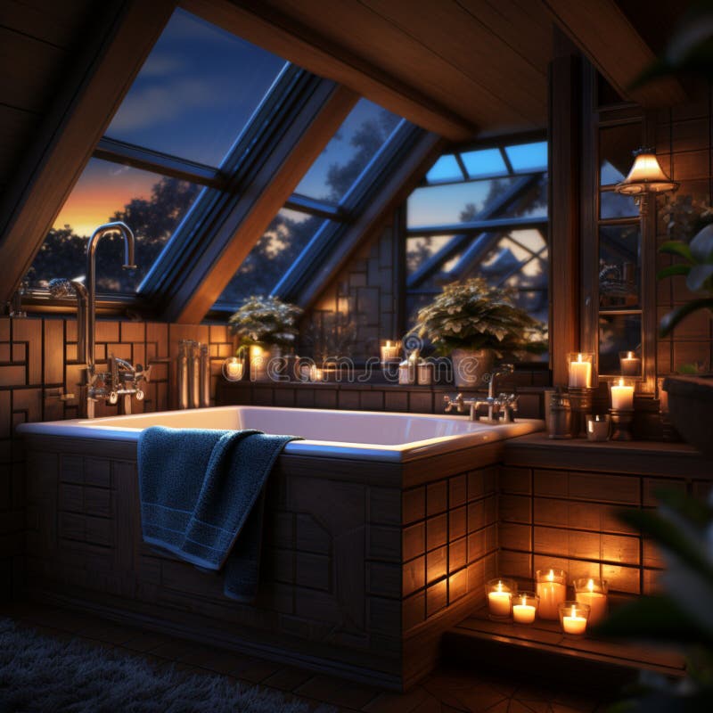 Inredningsdesign för elegant badrumsluxury badtub romantisk atmosfär royaltyfri illustrationer