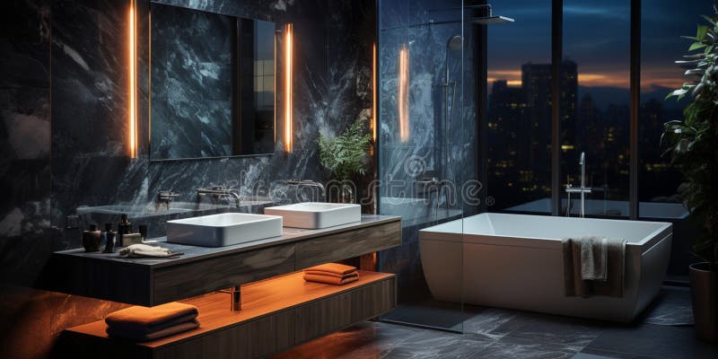 Inredningsdesign för elegant badrumsluxury badtub romantisk atmosfär royaltyfri illustrationer