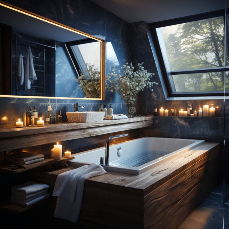 Inredningsdesign för elegant badrumsluxury badtub romantisk atmosfär royaltyfri illustrationer
