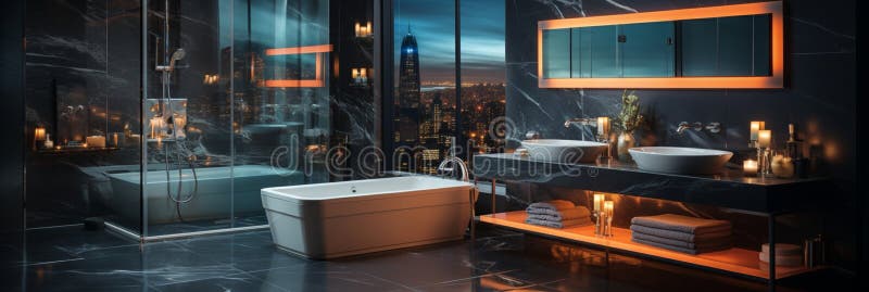 Inredningsdesign för elegant badrumsluxury badtub romantisk atmosfär royaltyfri illustrationer