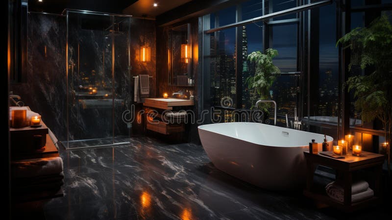 Inredningsdesign för elegant badrumsluxury badtub romantisk atmosfär vektor illustrationer