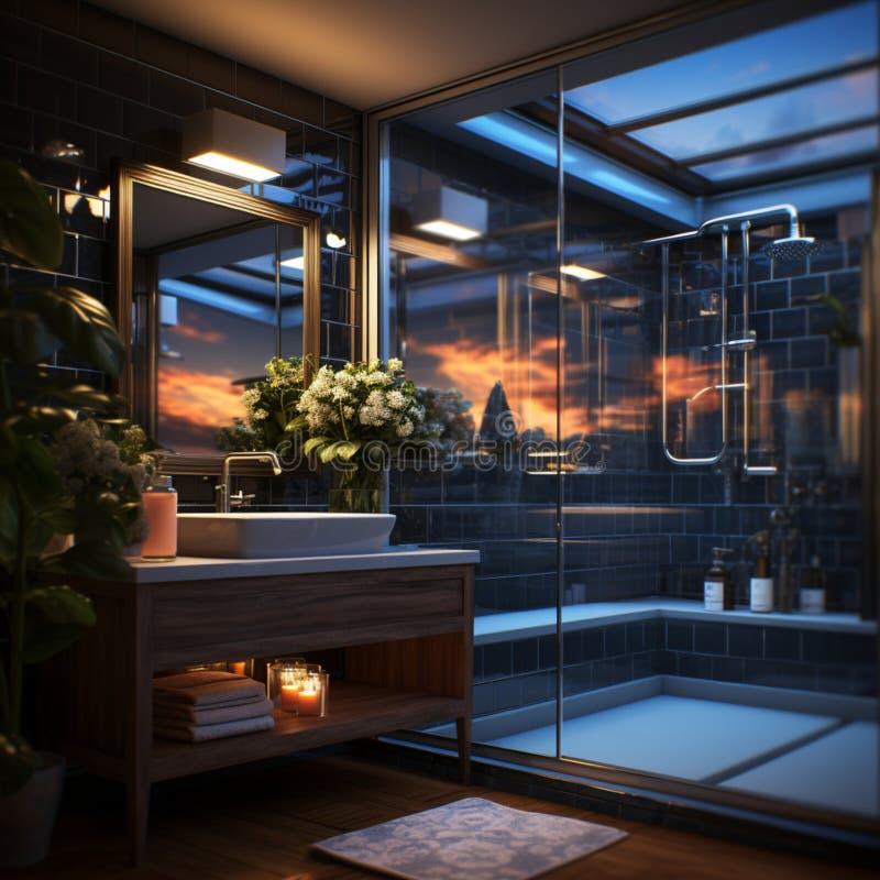 Inredningsdesign för elegant badrumsluxury badtub romantisk atmosfär royaltyfri illustrationer