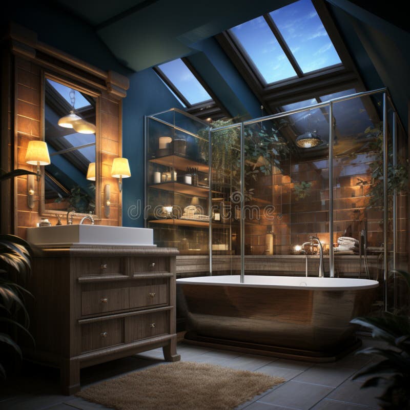 Inredningsdesign för elegant badrumsluxury badtub romantisk atmosfär stock illustrationer