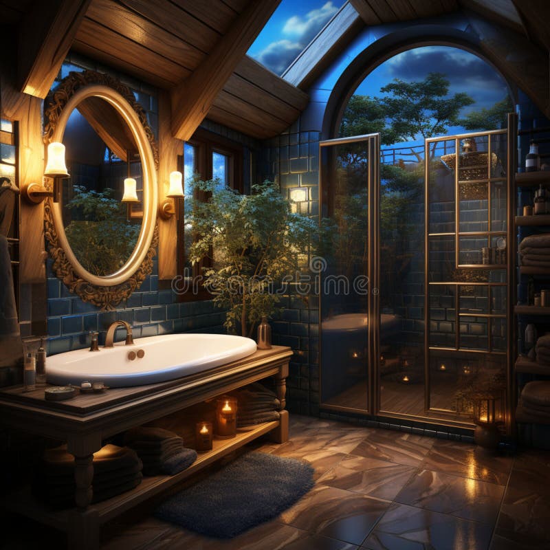Inredningsdesign för elegant badrumsluxury badtub romantisk atmosfär stock illustrationer