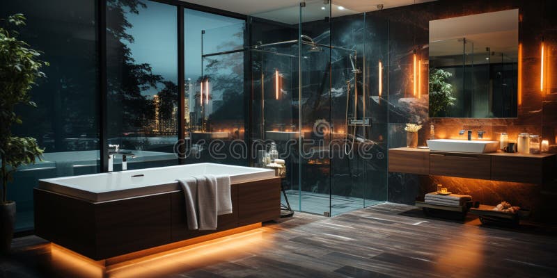 Inredningsdesign för elegant badrumsluxury badtub romantisk atmosfär vektor illustrationer