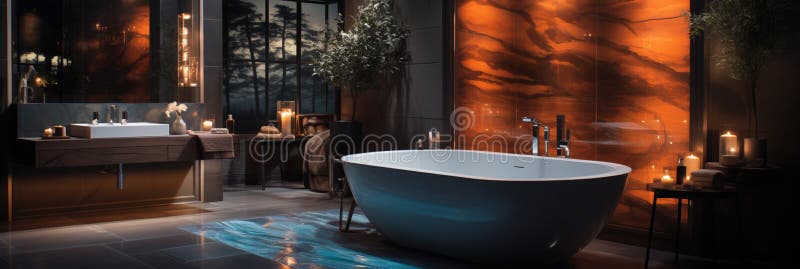 Inredningsdesign för elegant badrumsluxury badtub romantisk atmosfär stock illustrationer