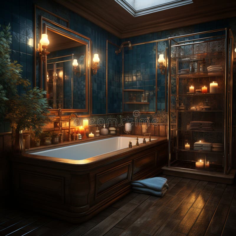Inredningsdesign för elegant badrumsluxury badtub romantisk atmosfär vektor illustrationer