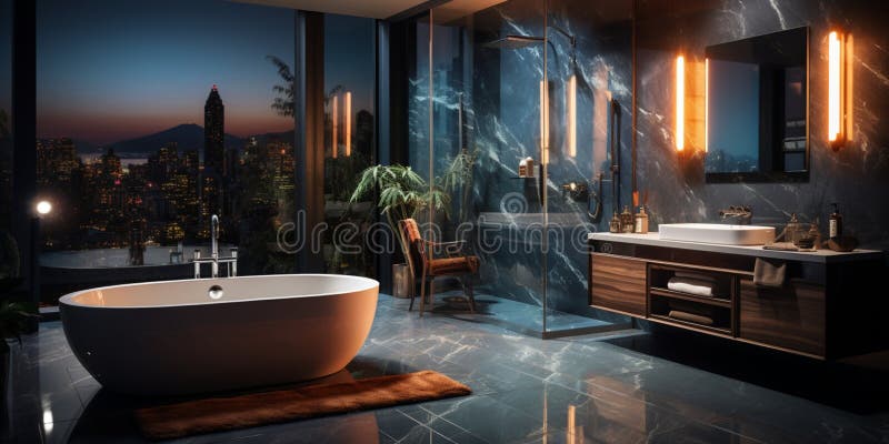 Inredningsdesign för elegant badrumsluxury badtub romantisk atmosfär royaltyfri illustrationer
