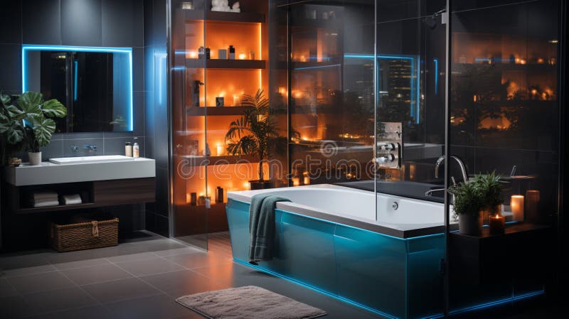 Inredningsdesign för elegant badrumsluxury badtub romantisk atmosfär royaltyfri illustrationer
