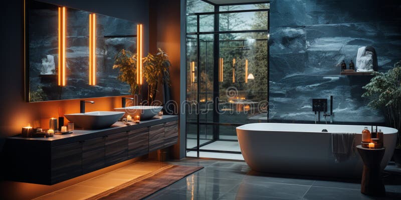 Inredningsdesign för elegant badrumsluxury badtub romantisk atmosfär stock illustrationer