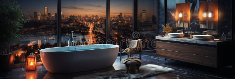 Inredningsdesign för elegant badrumsluxury badtub romantisk atmosfär royaltyfri illustrationer