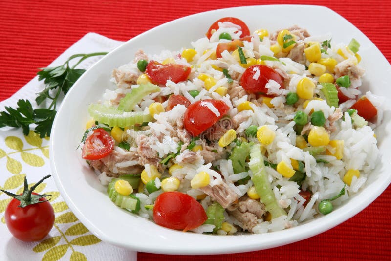 Insalata del riso con lo sgombro fotografia stock libera da diritti Insalata del riso con lo sgombro fotografia stock libera da diritti